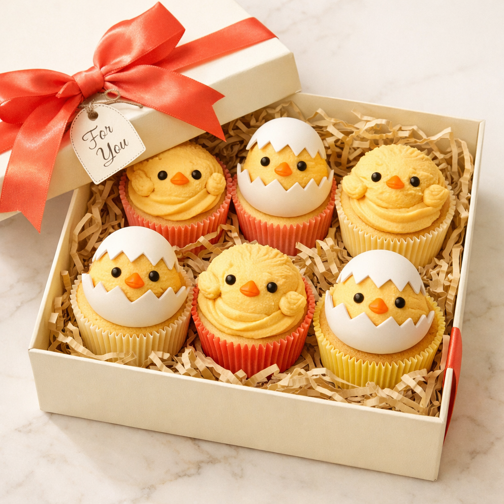 Set of chicken cupcakes in gift box