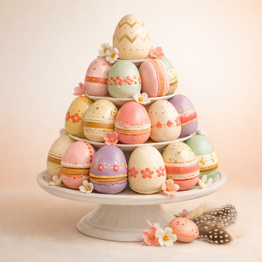 Tower of egg-shaped macarons